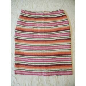 Coquette Preppy Multi Color Striped Talbots Linen Pencil Skirt Size 4 Work Wear